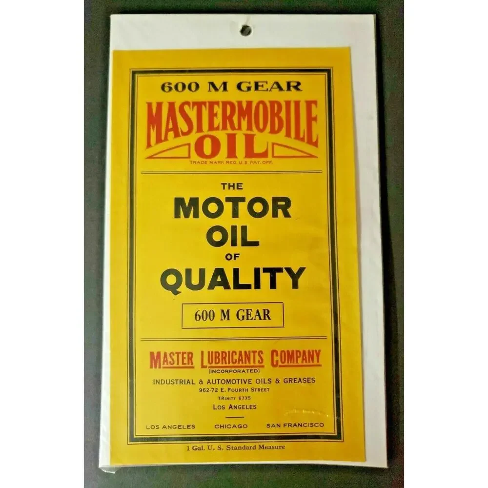 Vintage Original Label - MasterMobile Motor‎ Oil Can Label Los Angeles CA NOS B3